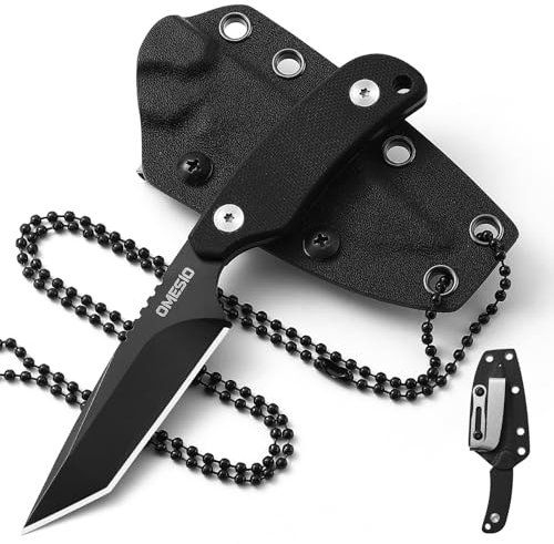 Omesio Couteau De Cou Neck Knife - De Survie Petit De Chasse Fixe avec Étui Robuste en Kydex, D'extérieur Lame D2 Et Manche G10