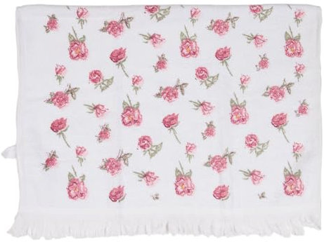 Clayre & Eef Gästehandtuch 40x66 cm Weiß Rosa Baumwolle Rosen Toiletten Handtuch