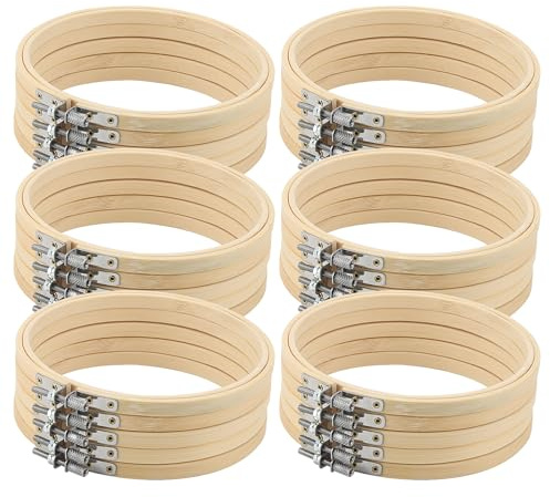 ZEONHAK 30 aros de bordado de bambú de 6 pulgadas, aro redondo de madera de 15 cm, anillo de aro de punto de cruz para manualidades, costura, decoración