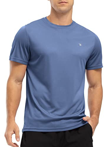 YSENTO Herren Rashguard Schwimmshirt UV Shirt Schnelltrocknend Kurzarm Sommer Sonnenschutz Wasser Shirts(Staubblau,L)