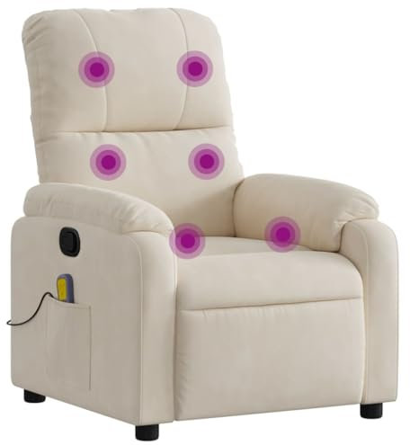 vidaXL Poltrona Massaggiante Reclinabile Beige in Tessuto Microfibra, Poltrona reclinabile, Poltrona massaggiante elettrica, Poltrona in Tessuto di Microfibra