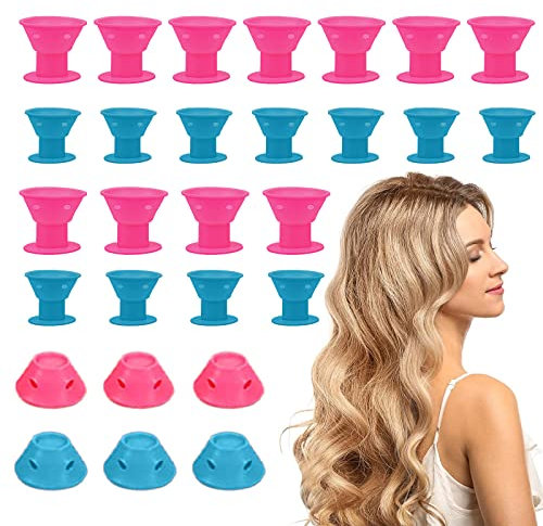 CZAYEFNH 40pz Rullo Bigodino Silicone, bigodini senza calore, Morbidi Flessibili DIY Bigodini Silicone Capelli, strumenti per lo styling fai-da-te, 2 dimensioni, rosa, blu (20Grandi + 20Piccoli)
