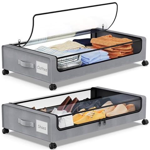 Yechiry Almacenaje Bajo la Cama con Ruedas, Ahorro de Espacio Contenedor Bajo Cama Enrollable Contenedor Rodante Contenedores Bajo Cama con Asas para Ropa, Juguetes, Mantas, Libros (2PCS)