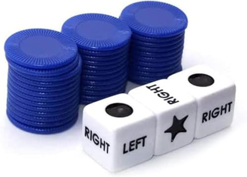 Left Right Center Dice Game, Dice Game Set, 6 Sided Round Corner Dice Set, with 3 Dices and 24 Chips for Camping Party Picnic