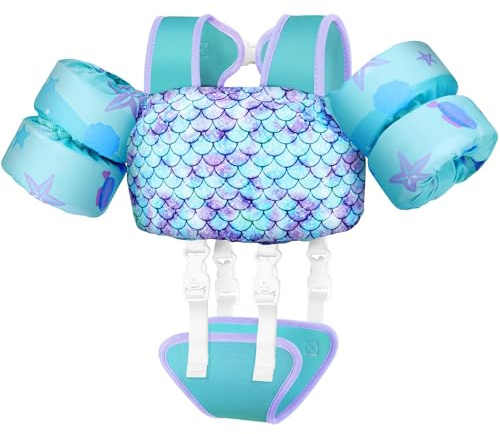 Vvinca Toddler Swim Vest for Kids 22-66 lbs Boys Girls Puddle Kid Jumper Toddlers Pool Floaties Jacket with Adjustable Crotch Strap Sleeves Shoulder for 3-10 Years Old Pool Water Park Learn to Swim