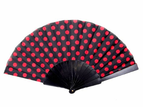 LP Divertissements Éventail à Pois Rouges Plastique Noir 22cm