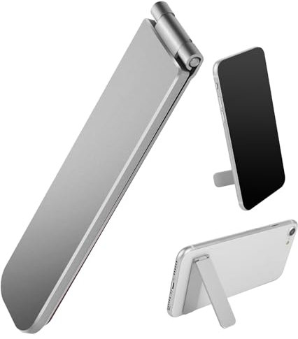BOHUIZ Ultra-Thin Cell Phone Kickstand, Portable Foldable Vertical and Horizontal Alloy Phone Holder Stand Adjustable Angle Mini Phone Stand for Mobile Phone Tablet Universal Model (Silver)