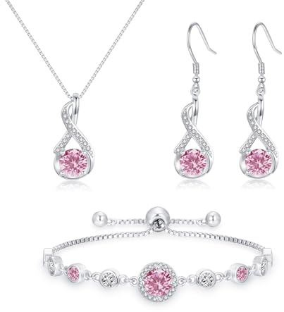 Cangall Women’s Jewellery Sets, 925 Sterling Silver 3PCS Fashion Necklace Bracelet and Earrings Set with AAAAA Cubic Zircon, Infinity Silver Jewellery Set for Wedding Prom Anniversary Birthday Gifts