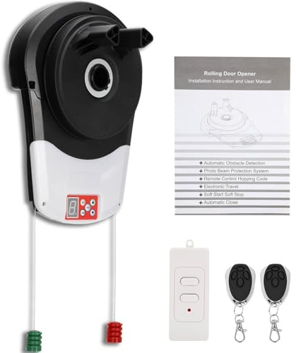 Automatic Roller Door Opener, Roll Up Garage Door Opener 800N with 3 Remotes & Secure Encryption for Garage Warehouse, Store & Barn Farm (Remote Control)