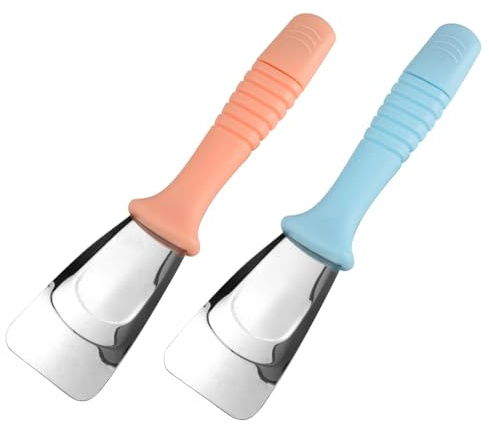 2 raspadores de hielo para congelador, herramienta de limpieza debajo del refrigerador, raspador de hielo de acero inoxidable de doble cabeza, ideal para descongelar congeladores y limpieza de