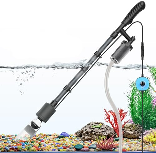 fishkeeper Mulmsauger Aquarium Elektrisch mit Einstellbar Durchfluss DC Controller, 6-in-1 Multifunktions Aquarium Sauger Bodengrund Reinigen, 25W Sichere Elektrische Wasserwechsel Set & Kiesreiniger