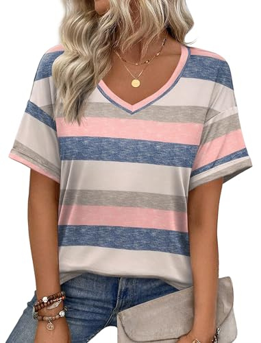 Zeagoo t-shirts för kvinnor V-hals kortärmade toppar basic t-shirt sommar vardaglig t-shirt lös blommig blus topp