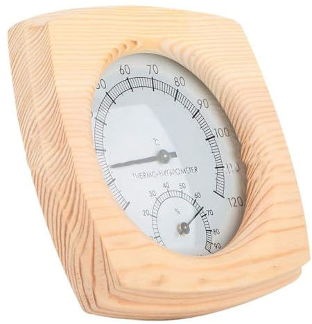 Opatiny Termómetro higrómetro de sauna, medidor de humedad y temperatura de madera, sauna y sala de vapor, 140 mm