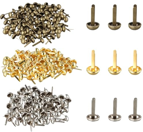 xianynow 300 Piezas Mini Brads, 8 X 13 mm Encuadernadores Redondos de Metal, Brads Redondo, Pinzas de Cabeza Redonda, Sujetadores de Papel para Scrapbooking, Decoración Arte DIY Proyectos