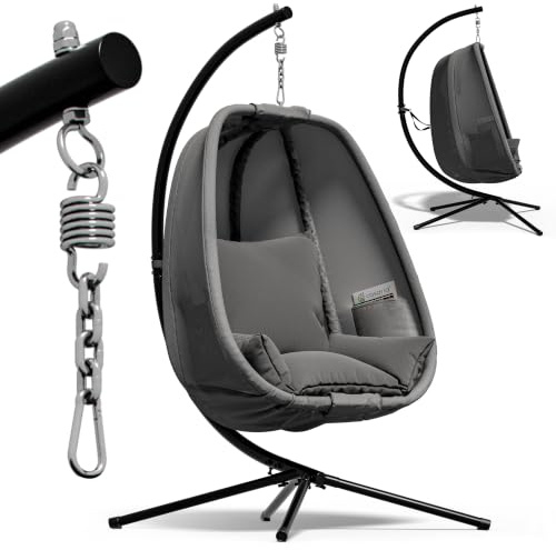 Casaria® Sedia a Dondolo da Esterno ed Interno con Telaio 2 Tasche Laterali con Cuscino Poltrona Sospesa XXL con Capacità 150 kg Stabile Resistente