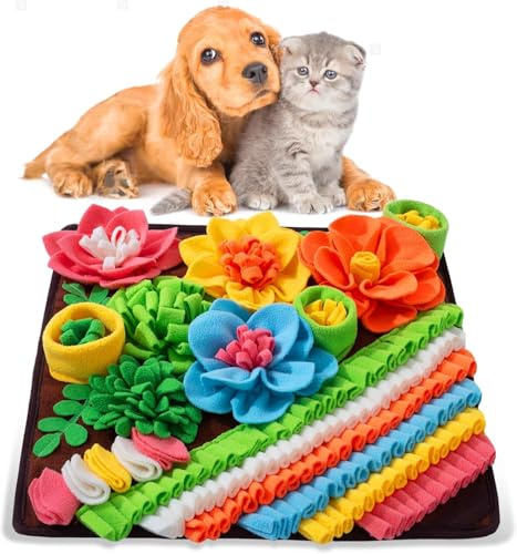 Tapis à renifler pour Chien, 50 * 50CM Tapis de Fouille Alimentation Lente, Tapis Reniflant Formation d’Animaux Lavable en Machine Pliable pour Lapin, Chat, Chien (Brun)