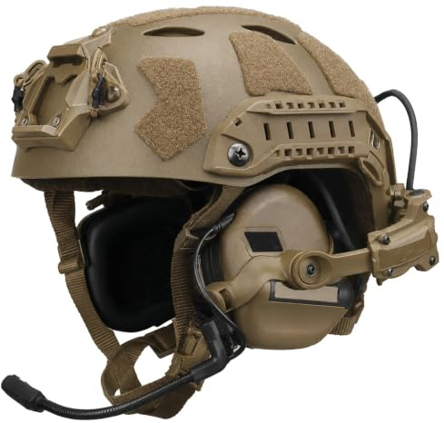 Set de Casco Airsoft Fast, Casco Táctico con Auriculares Plegables Ajustables, Protección para Paintball y Deportes Outdoor(Brown)