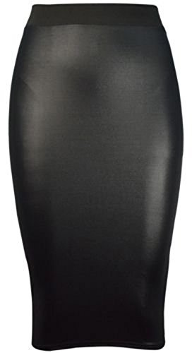 Fashion Mark Dam våt look falskt läder blyertskjol damer kändis PVC-läderkjol