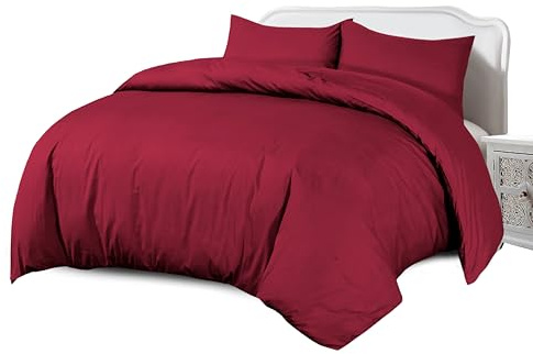 Crescent Collection Plain Duvet Cover With Pillowcase Percale Quilt Cover Bedding Set (Burgundy, Super King)