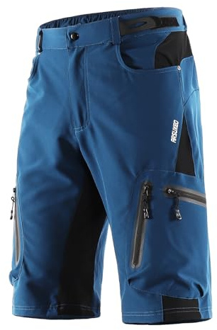 ARSUXEO cykelshorts för män lös passform MTB berg shorts vattentålig utomhussport botten 1202 Dark Blue Without Pad M
