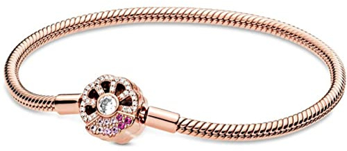 Kaytong Or Rose et Argent Scintillant Couronne O chaîne Serpent Bracelet en Argent Sterling 925 Bracelet Perle Charme Bricolage Bijoux Simples-Or Rose, 19 cm