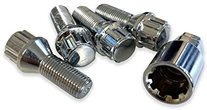 BIMECC M14x1.5 Locking Wheel Bolts/Nuts - Silver - 60 Degree - Audi | Mercedes | SEAT | Skoda | VW | Transporter T5 T6