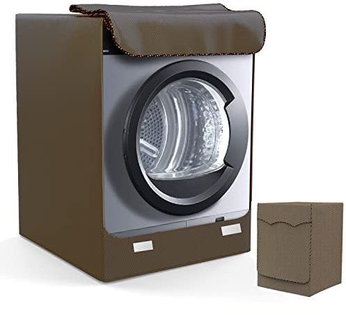 LEESITEC Funda para Lavadora Interior y Exterior, Impermeable, Cubierta con Aberturas Frontales para Lavadora y Secadora, Marrón (M 60 x 53 x 85 cm)