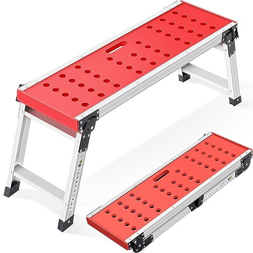 KINGRACK Plataforma de Trabajo Plegable de Aluminio, Escalón Taburete con Bloqueo de Seguridad y Pies Antideslizantes, Escalera de Mano para Hogar, Garaje y Taller, Soportar 150KG, Estándar