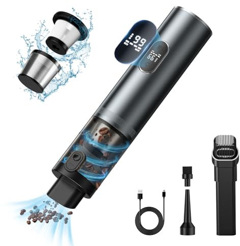 MusyVocay Handstaubsauger Kabellos 85 W, Zwei Geschwindigkeiten 8–13 kPa, 3-in-1 Autostaubsauger zum Absaugen/Aufblasen/Beleuchten, Tragbar für Auto/Haus/Büro/Haustier (Blue)