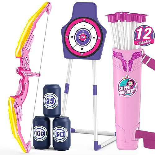 HYES Pfeil und Bogen Spielzeug für Kinder Bogenschießen Set mit 1 Bogen, 12 Saugnapfpfeile, 1 Stehend Ziel, 1 Pfeilhalter & 3 Score Ziele, Indoor Outdoor Spielzeug Geschenk für Jungen Mädchen, Gelb