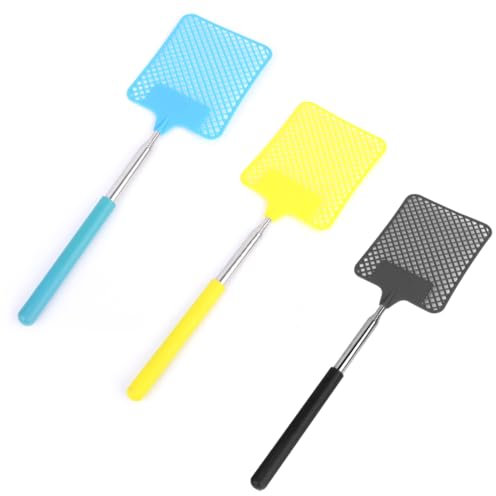 3 Pièces Tapette à Mouches, Tapette à Mouches Extensible, Tapette à Mouche Manuelle Télescopique, Tapette à Mouches Extensible, Tapette à Mouche Inoxydable, Pour Moustiques, Mouches et Insectes