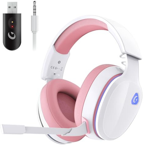 Gvyugke Gaming Headset Wireless, Pink Gaming Kopfhörer Kabellos mit Abnehmbares 3D-Stereomikrofon, Bluetooth 5.2 Headset, Gaming Headset für PS5 PS4 PC, Switch, Mac (Rosa)