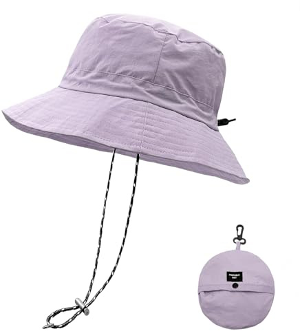 lifwimner Imperméable Pêche Chapeaux,Chapeau de Soleil pour Femme,Seau Pluie Chapeau Menton Lacets Séchage Rapide Packaging Boonie Safari Outdoor UV (Pourpre)