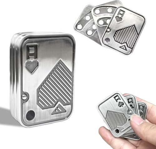 Bufccy 3 Layer Fidget Slider, Relieve Stress Hand Spinners Toy (Silver A) | Magnetic Metal Haptic Poker Push Card, Fidget Clicker for ADHD, Fidget Toys Adults for Teens, Boyfriend, Husband and Father