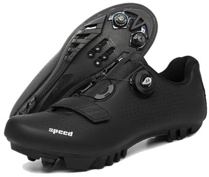 ENEN Herren Fahrradschuhe SPD, Unisex Damen Mountainbike Schuhe Kompatible SPD 2 Schrauben mit Delta Lock Pedal, PU Atmungsaktive MTB Radschuhe Reitschuhe