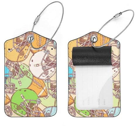 Gepäckanhänger mit Helm- und American Football-Muster, Gepäckanhänger für Koffer, Leder, Gepäckanhänger für Reisen, Edelstahlschlaufe, Namensschild, für Damen, Tasche, Rucksack, 2 Stück