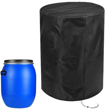 Fassabdeckung für Wassersammelbehälter - Wasserdichter Regen- & Schneeschutz mit Kordelzug | Garten und Bauernhof Wasserfass Trommelabdeckung UV-beständig wetterfest für alle Jahreszeiten