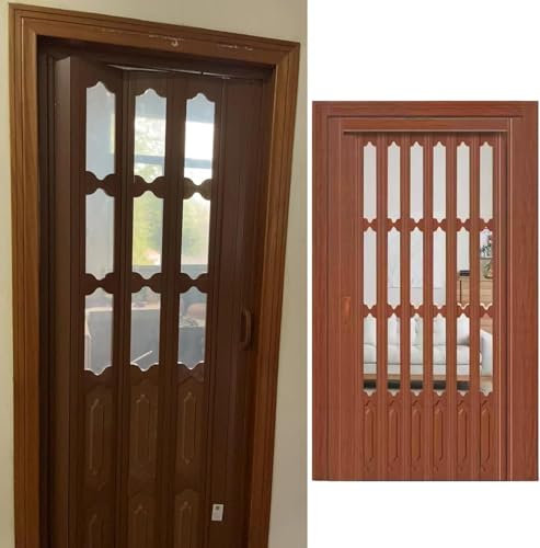 AVLLSO Porte De Douche Accordéon Portes pliantes en bois PVC et acrylique, Portes de grange intérieures et quincaillerie incluses, 24 à 80 pouces de largeur, Facile à installer(WxH 21x80in(53.5x203cm)