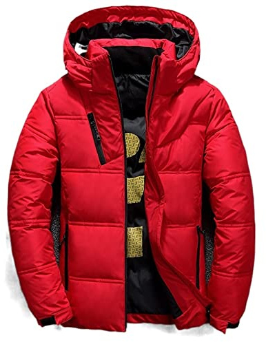 HJUGHPN Doudoune en duvet et plumes pour homme, manteau d'hiver coupe-vent et amovible, de couleur unie, vêtements à capuche pour loisirs d'extérieur (rouge, taille L)