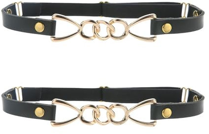 FloralGrace 2 Stück Verstellbare Schwarze Strumpfhalter für Frauen mit Goldkettenschnalle, Elastischer Strumpfgürtel für Oberschenkel
