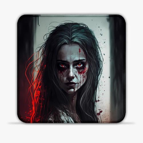 Gaming Mouse Pad Horror Art Portable 25x25cm Heat-Resistant Spill-Proof Desk Mat 360° Smooth Tracking for Esports, Compact for Travel Gaming Setup