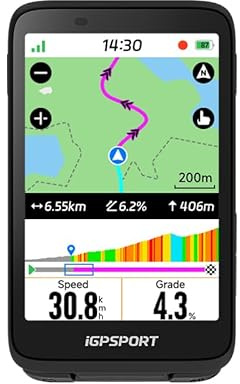 iGPSPORT BiNavi Bike Computer, Map Navigation Touch Screen Music Control Climb Tips, Wireless GPS Cycling Computer, Black
