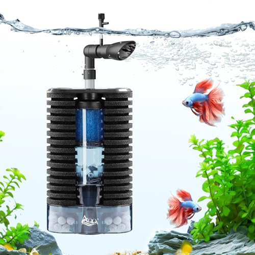AQQA Aquariumfilter,4W Leiser Aquarium Innenfilter,USB Einstellbarer Aquarien Schwammfilter mit 350L/H Wasserpumpe, mit Bio-Medium und Fluide-Bett, für Aquarien bis 250L