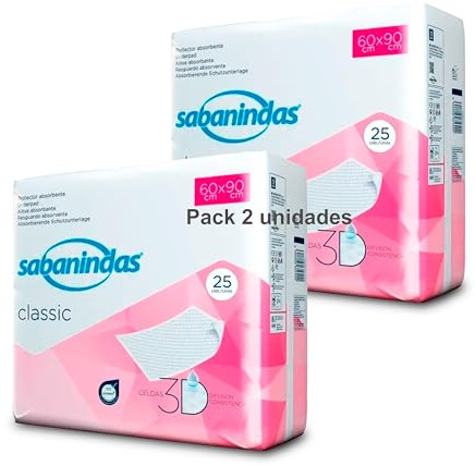 INDAS - SABANINDAS NORMAL - Pack 2 Paquetes de 25 Protectores de 60 X 90 - Protectores Absorbentes, Ideal para Incontinencia, Confort y Seguridad - Libre de Látex