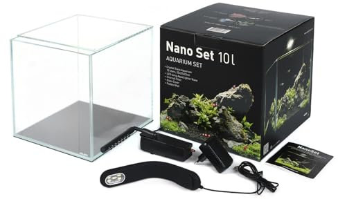 AquaLighter Nano-Aquarium 10 l Set aus Weißglas, mit LED-Beleuchtung und Filter