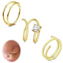 Zolure 3pcs Nose Rings Hoops-Double Hoop Nose Ring For Women 20G Hinged Septum Clicker Piercing Jewelry CZ Cartilage Earring Helix Rook Tragus Daith 8mm