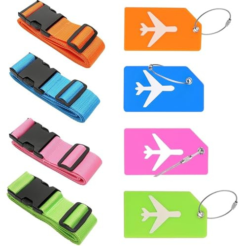 4 PCS Luggage Straps, Adjustable Suitcase Straps with 4 PCS Luggage Tags for Travel Packing Accessories, Outdoorsports