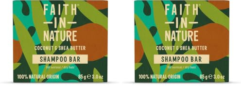 Faith In Nature Natural Coconut & Shea Butter Shampoo Bar, Hydrating, Vegan & Cruelty Free, Paraben and SLS Free, for Normal to Dry Hair, 85g (Pack of 2)