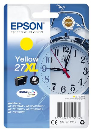 Epson Original 27XL Tinte Wecker (WF-3620DWF, WF-3640DTWF, WF-7110DTW, WF-7210DTW, WF-7610DWF, WF-7620DTWF, WF-7710DWF, WF-7715DWF, WF-7720DTWF), gelb