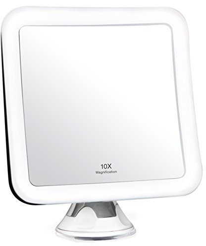 Fancii 10X Magnifying Lighted Makeup Mirror - Daylight LED Vanity Mirror - Compact, Cordless, Locking Suction, 6.5 Wide, 360 Rotation, Portable Illuminated Bathroom Mirror (Square)